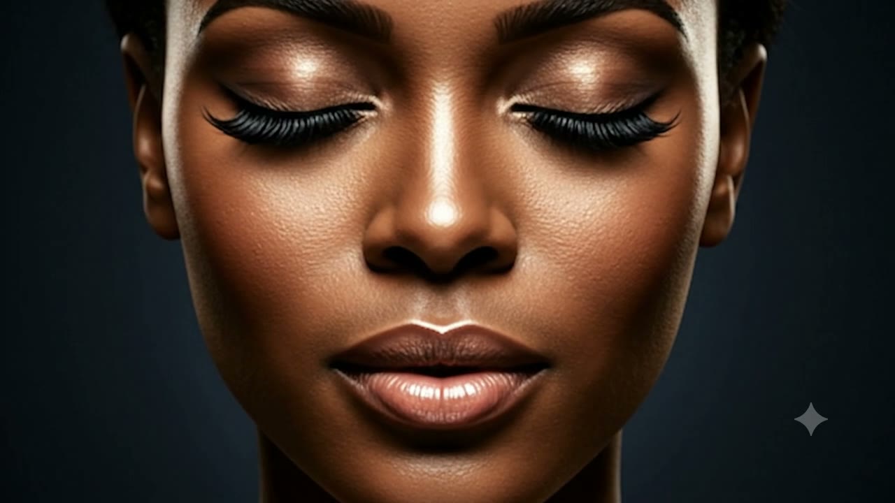 A Black Kenyan woman in golden-hour light with long, luxurious lash extensions by Lasheyeisland, Nairobi